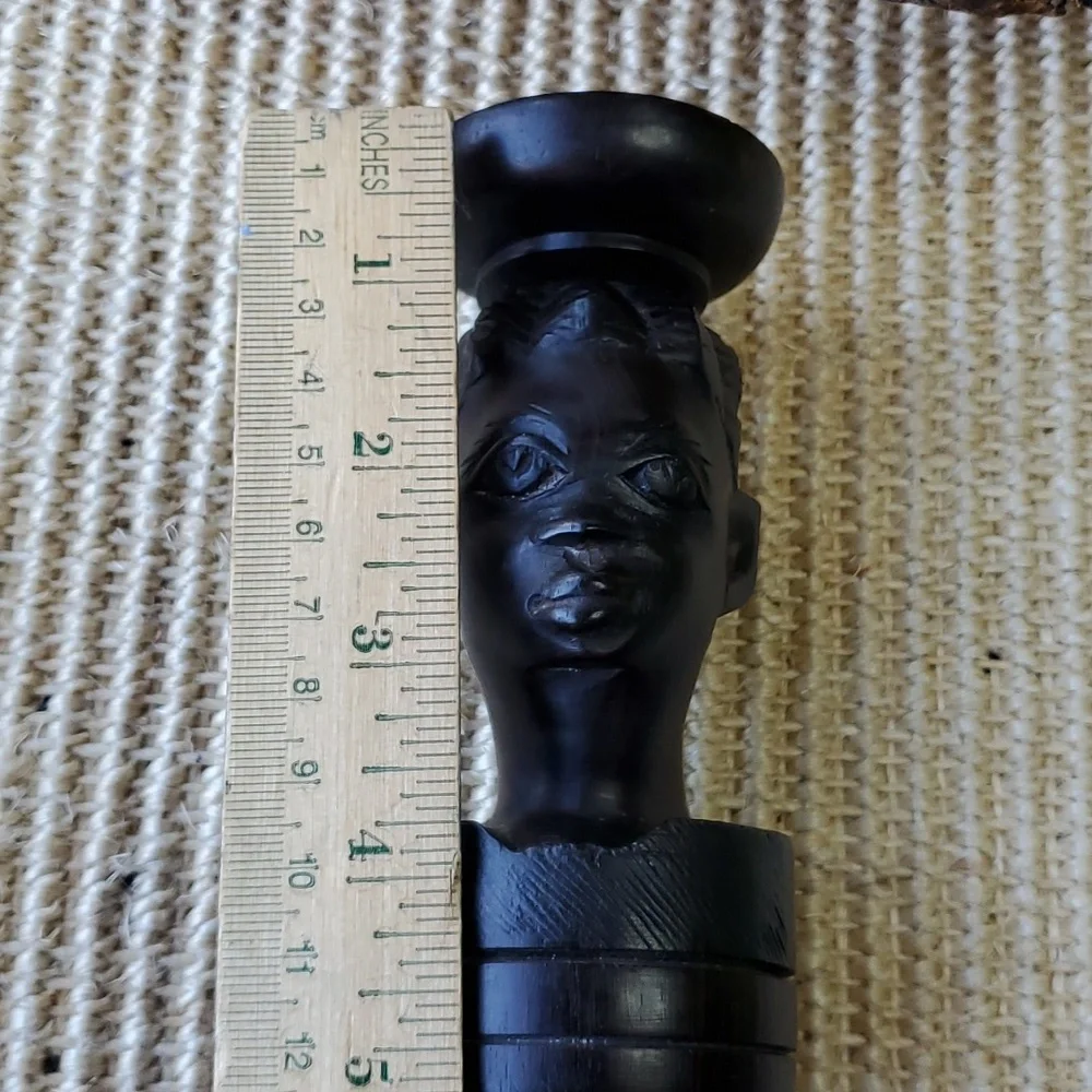 Vintage African Tribal Ebony Handcarved Figural Candleholder